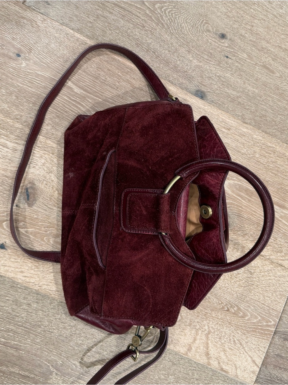 Boho Gypsy Sisters Burgundy Suede Shoulder Bag with Round Top Handles